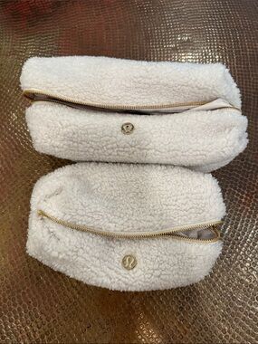 lululemon athletica Cream Sherpa Cosmetic Pouches with Gold Hardware (Pair)
